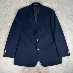 LL Bean Sport Coat Mens 46R Navy Blue Gold Buttons Single Breast Blazer Jacket